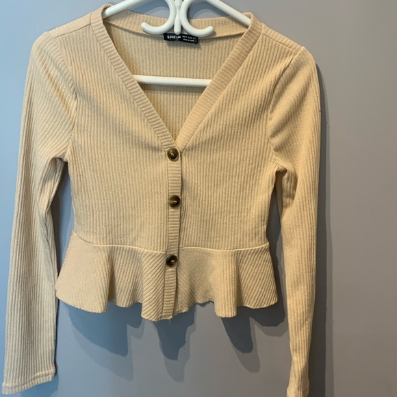 SHEIN Tops - Tan Button Up Peplum Top